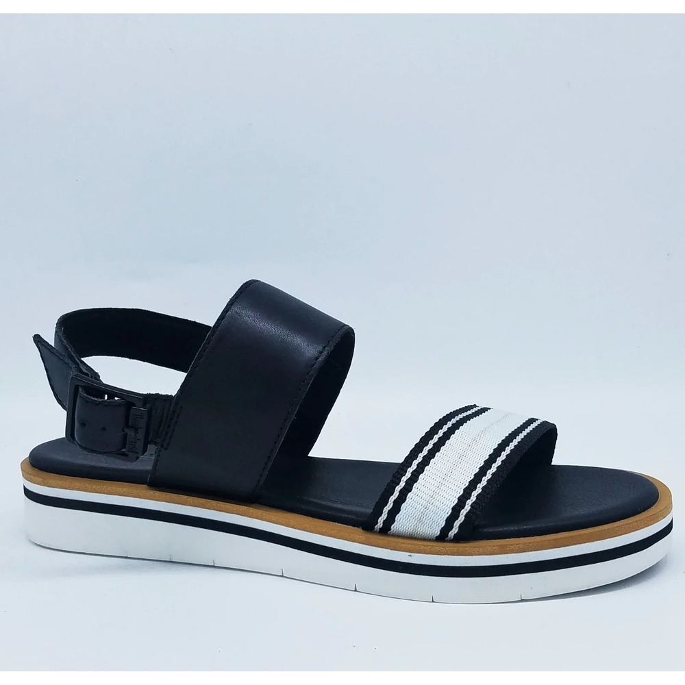 Timberland® (Women's 8.5 M) Adley Shore™ Sandal in Black/White Leather‎ - $110